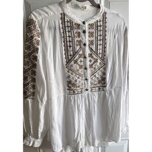 Tasha Polizzi Western Shirt Womens M Embroidered Boho White Sheer